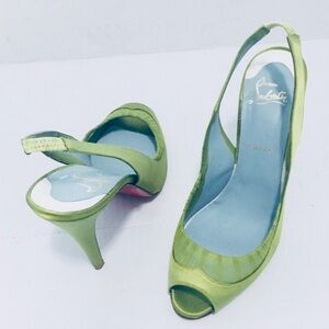 Christian Louboutin Satin Green Sling Hell Peep Sandals Size 41